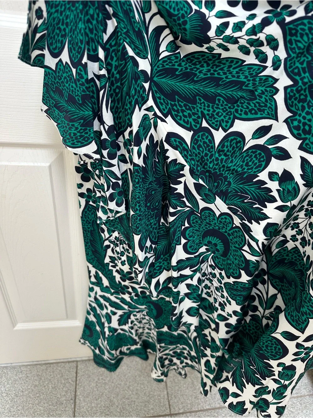 NWT J.Crew Silk Green Floral Slip Dress with ruffle skirt detail
